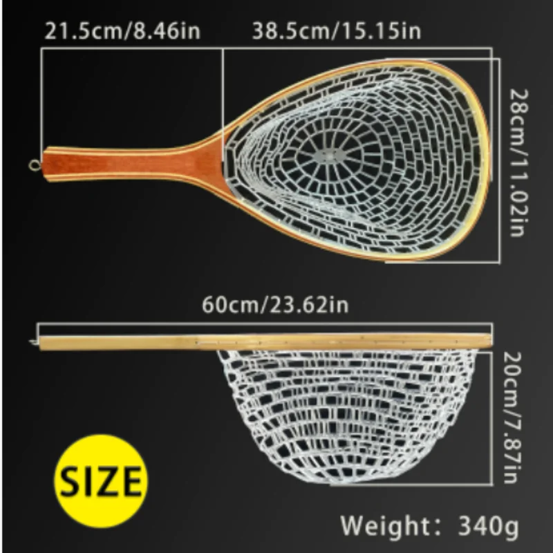 ISURE MARINE Solid Wood Stream Fishing Net Silicone Mesh Anti Odor  Portable Lightweight Fishing Gear River Fishing Tool