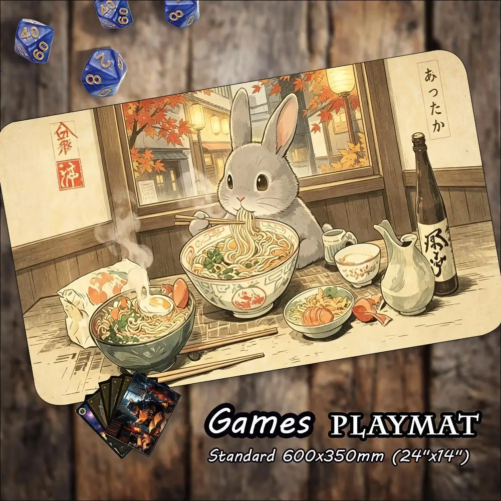 Cute Ukiyo‑e Black Cat Japanese Food Art Pattern Non‑Slip Rubber Game Mat For Card Game Sessions And Daily Desktop Activities