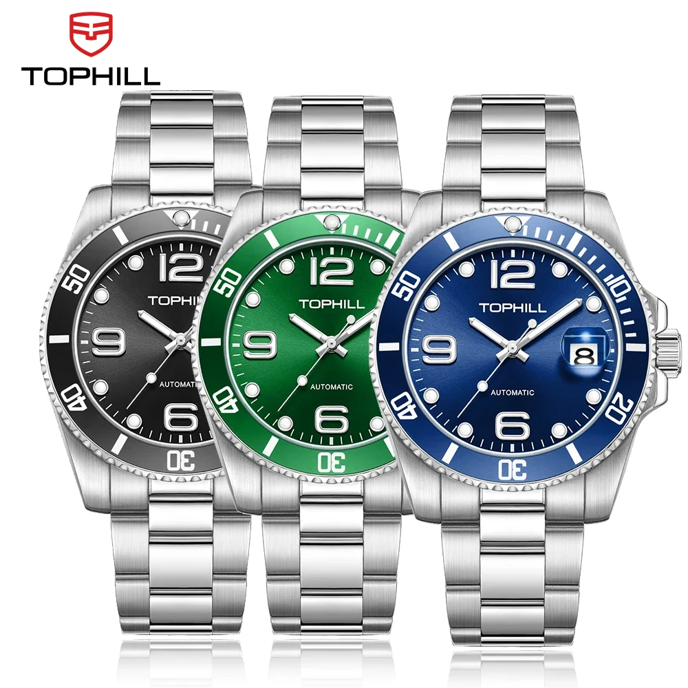 

TOPHILL Mechanical Watch Men Self-Wind Wristwatch 40mm Dandong 2820 C3 Luminous Sapphire Glass 3ATM Sunray Dial Reloj TD006G