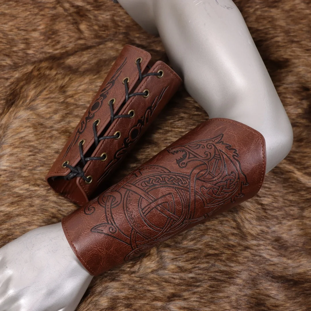 الفايكنج دعامات القرون الوسطى الجلود الذراع درع الكفة الجلود القفاز معصمه الشرير واقي للذراع التوى قفازات Vambrace للرجال والنساء #4