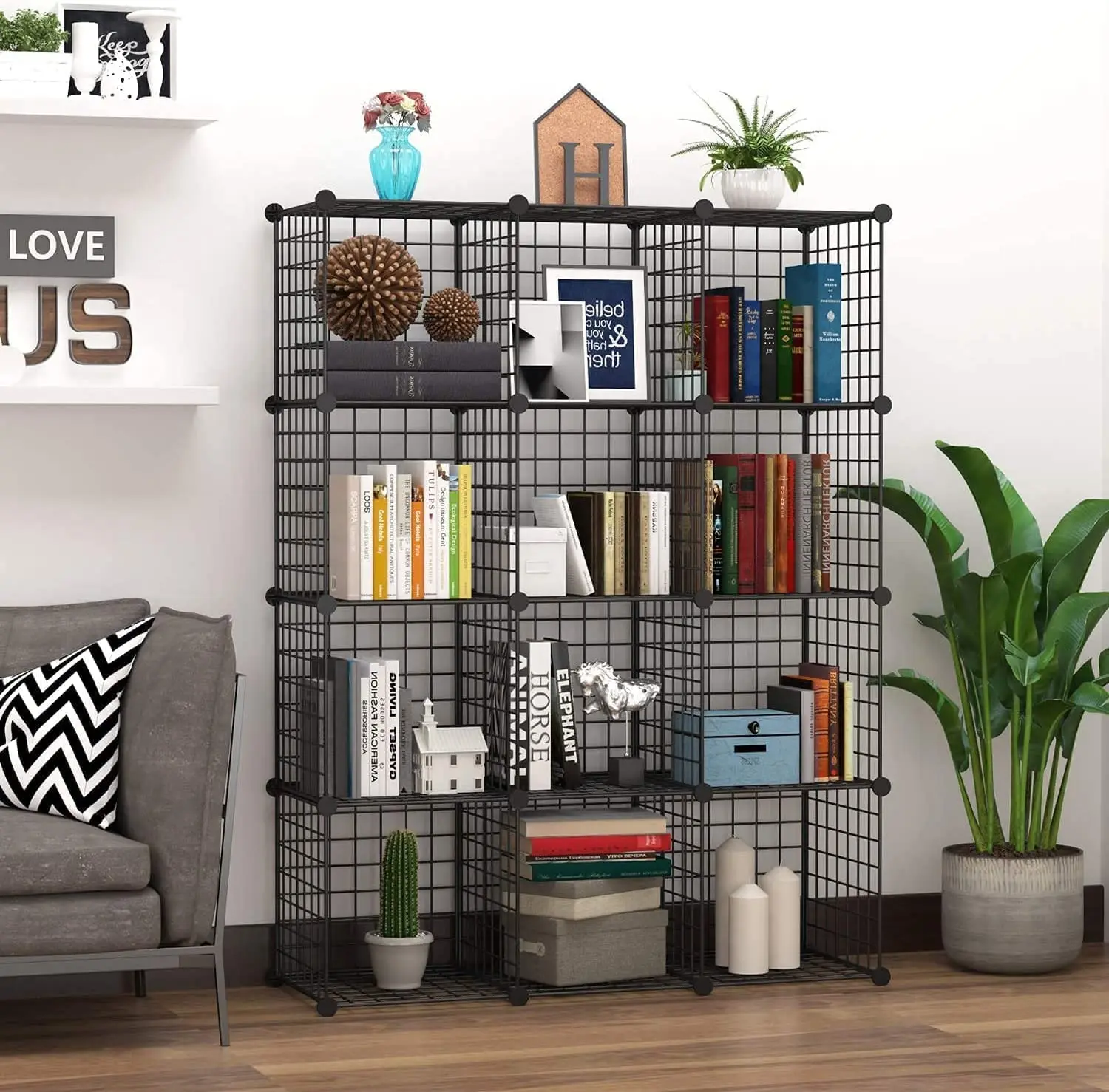 2 Piece Storage Wire Stackable Cube Set, Easy Assemble Metal Storage Shelves Bookshelf