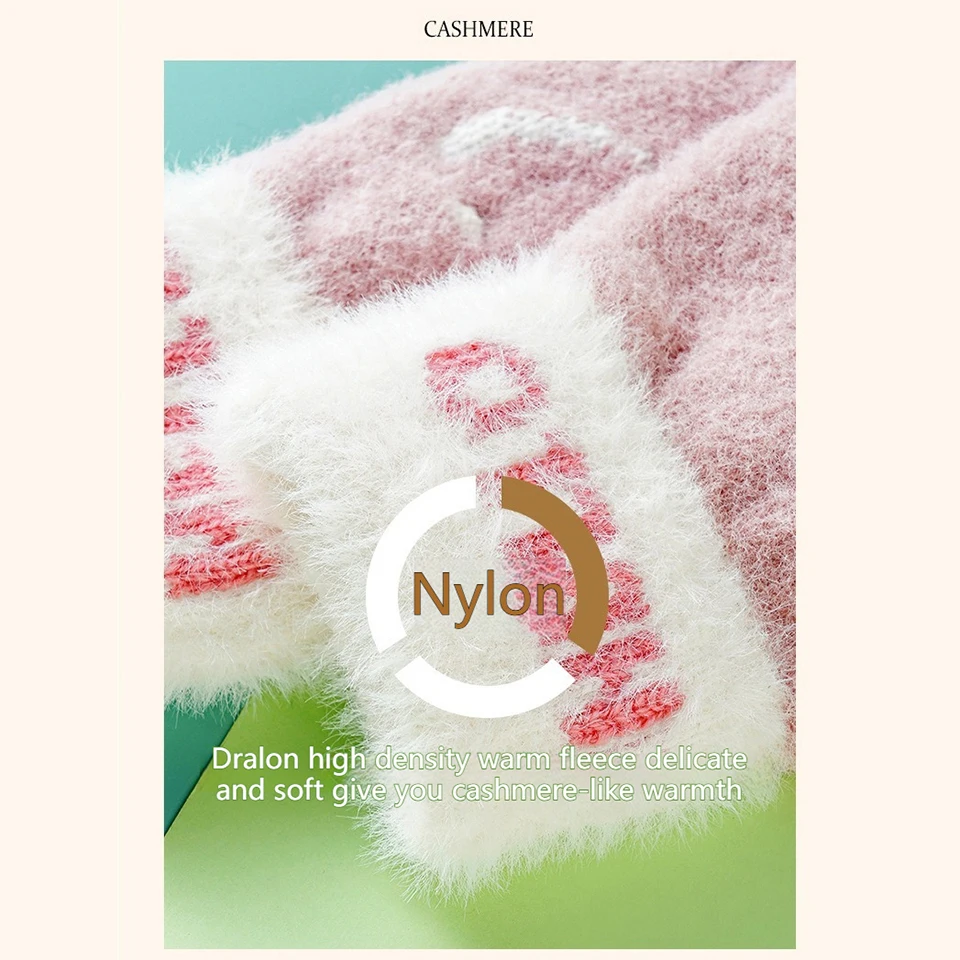 KoKossi Winter Knitted Warm Gloves Women Touchable Screen Soft Plush Smiling Face Cute Student Cycling Cold Resistant Gloves