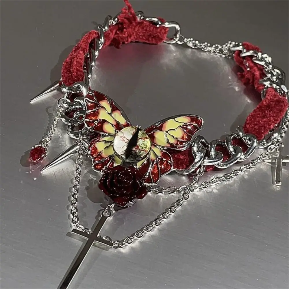 

Punk Gothic Style Butterfly Rose Choker Corss Red Y2K Velvet Necklace Aesthetic Jewelry Accessories Tassel Beaded Necklace Club