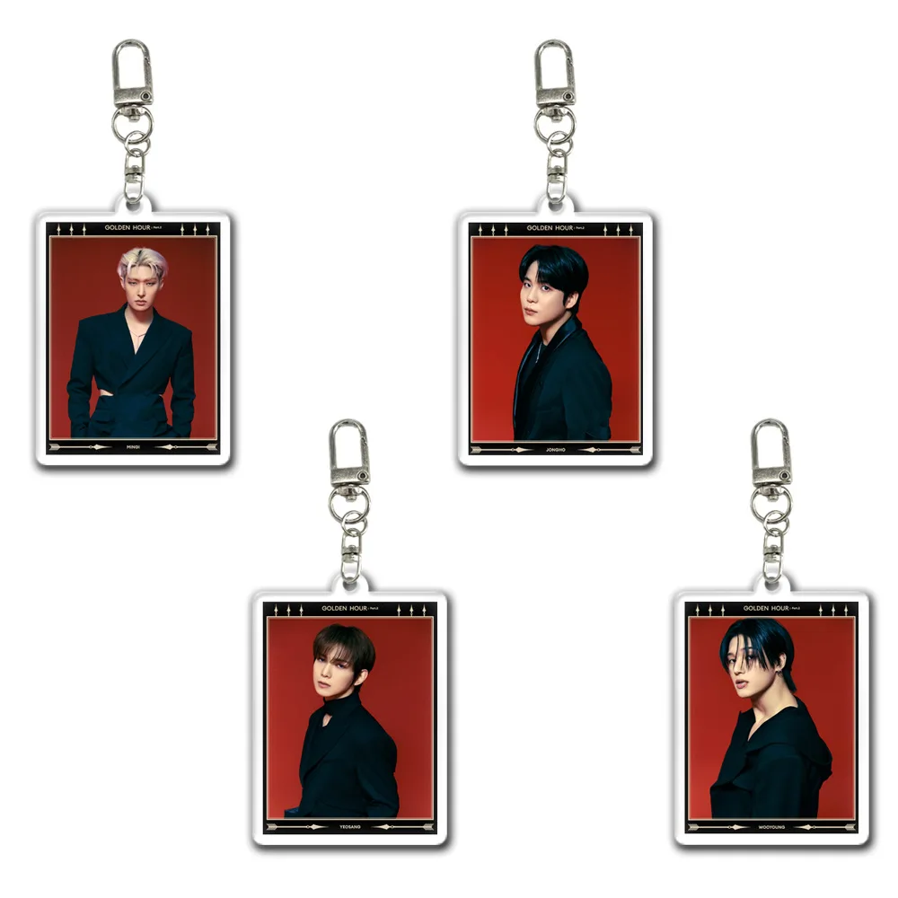 2Pcs/Set KPOP ATEEZ Mini Album GOLDEN HOUR : Part.2 Keychain Pendant Acrylic Stand Figure Hongjoong San Wooyoung Bag Accessories