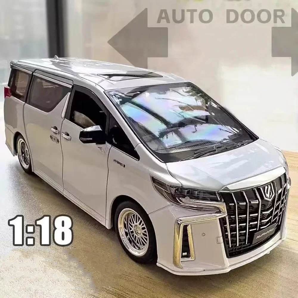 1:18 Metal Toyota Alphard Cars Miniature Model Toys Automatic Door MPV Light Sound Vehicles Toy for Children Birthday Presents