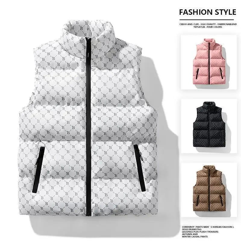 

New B- Style Thickened Cotton Vest Men's Bread Style Jacket Sleeveless Stand Collar Zipper Pocket Warmth Enhanced Outerwear