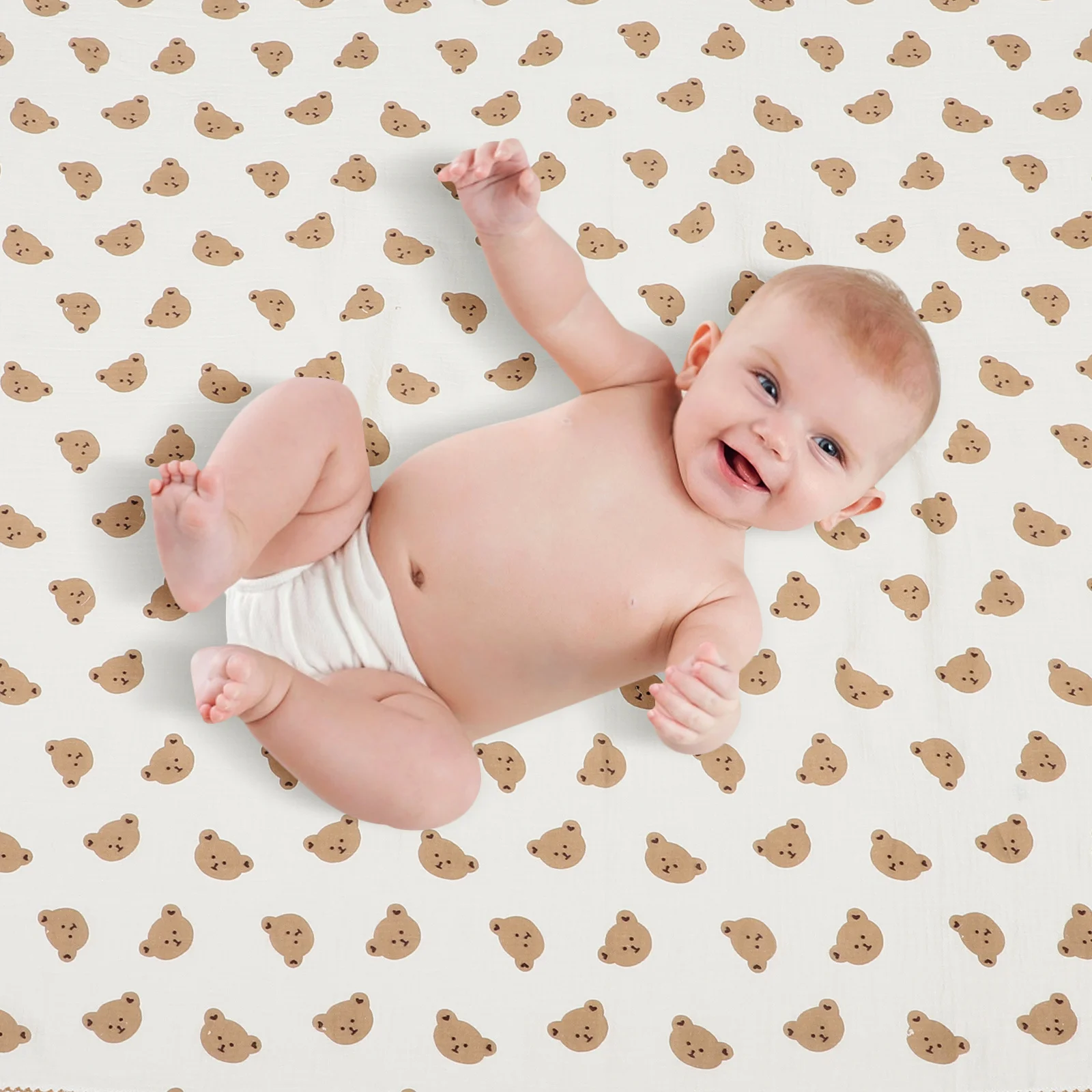 

Muslin Baby Blanket Double Layer Gauze Soft Cute Bear Pattern Absorbent Versatile Nursery Swaddle Blanket Toddler Comforter