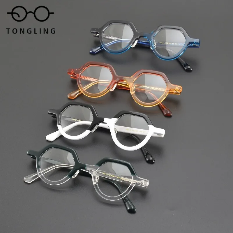 Top-Notch Fashion Men Handcrafted Retro Artistic Individual High-Quality Acetate Women Round Full-Frame Hip-Hop Glasses Frame