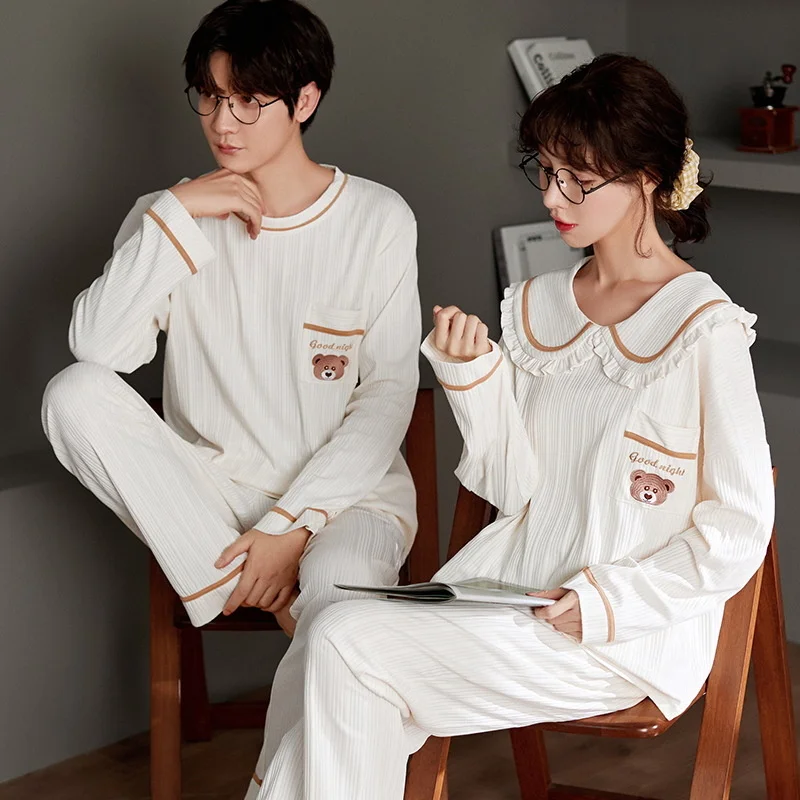 

Couple Pajamas Set Cotton Autumn Long Sleeves Pants Home Suit Cartoon Warm Comfortable Loose Two-piece Pajamas