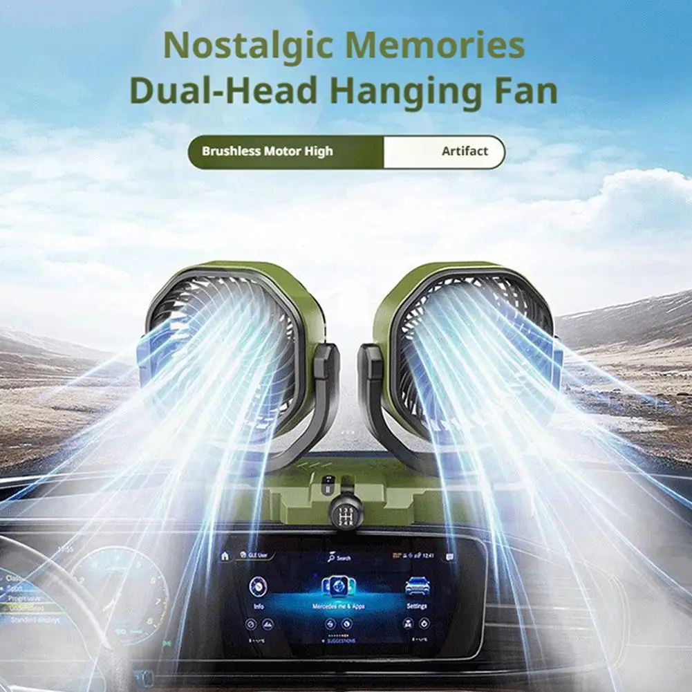 Ventilador de Carro com Duas Cabeças 5V/12V/24V, 2 Velocidades, Rotação 360° °   Ventilador de Resfriamento Veicular Rotativo USB para Acendedor de Cigarros, Cooler de Verão