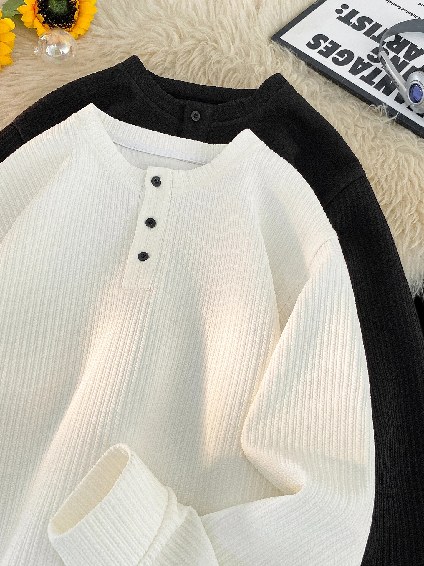 

Мужская удлиненная футболка с начесом и воротником-стойкой, базовый слой, свитшот, весна 2025, новая модная повседневная удобная модель