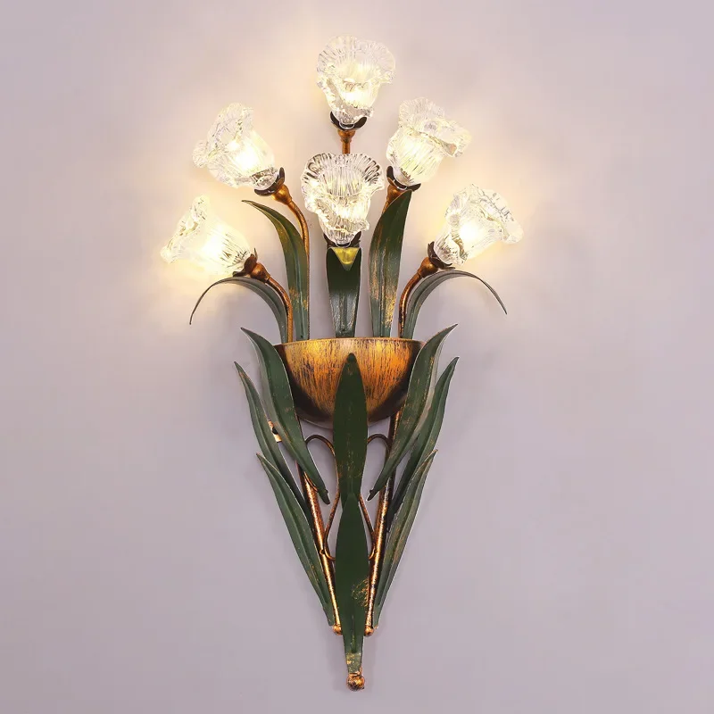 Wall lamp living room TV background wall lamp, modern simple pastoral bedroom bedside French wall