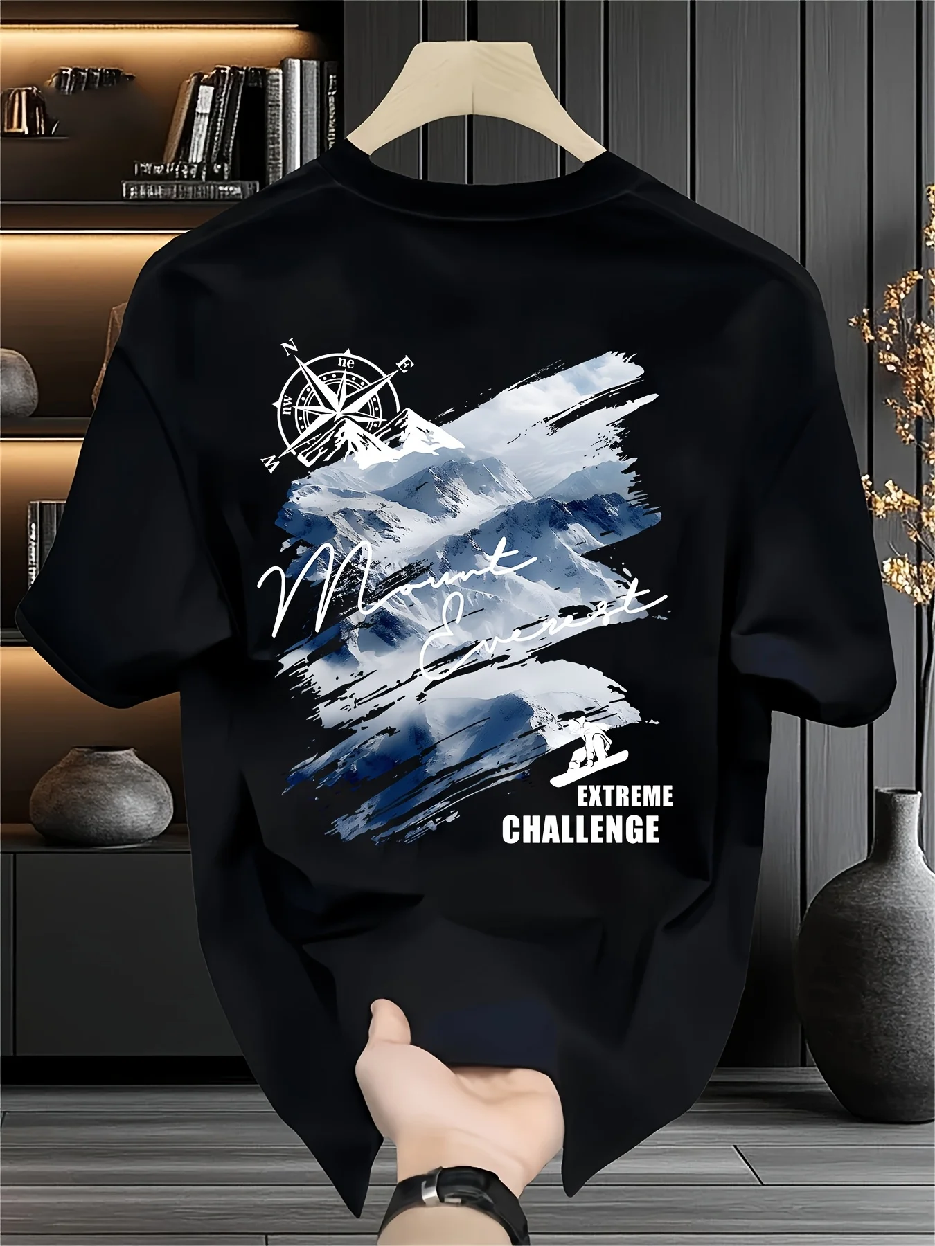 Herren Mountain Explorer T-Shirt 100% Baumwolle Outdoor Kompass Grafik-Print Vintage Wandern Streetwear Übergroßes Sommer-Tee – Detail 2