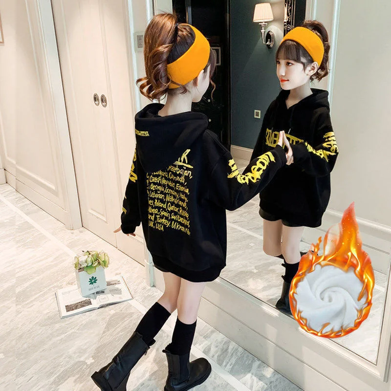 Boys Girls Hoodies Sweatshirts Cotton Tops 2023 Popular Warm Thicken Plus Velvet Winter Autumn Toddler Pullover Kids Children\'s