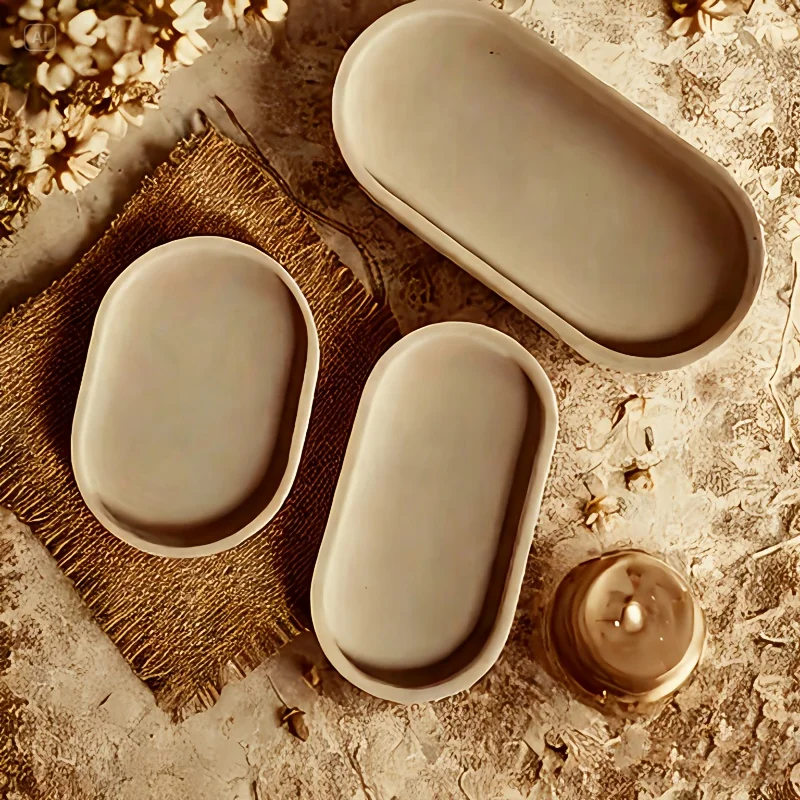 Oval silicone mold for concrete, plaster,and epoxy resin，versatile design for storage trays,bowls,and plates; ideal for jewelry