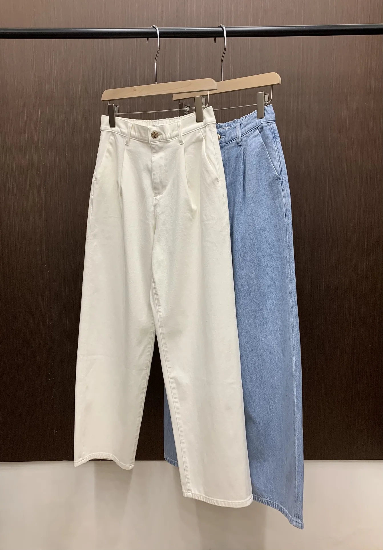 Women's Jeans 2024 New Spring Summer Bead Chain Elastic High Waist Solid Color Zipper Fly Wide Leg Pants