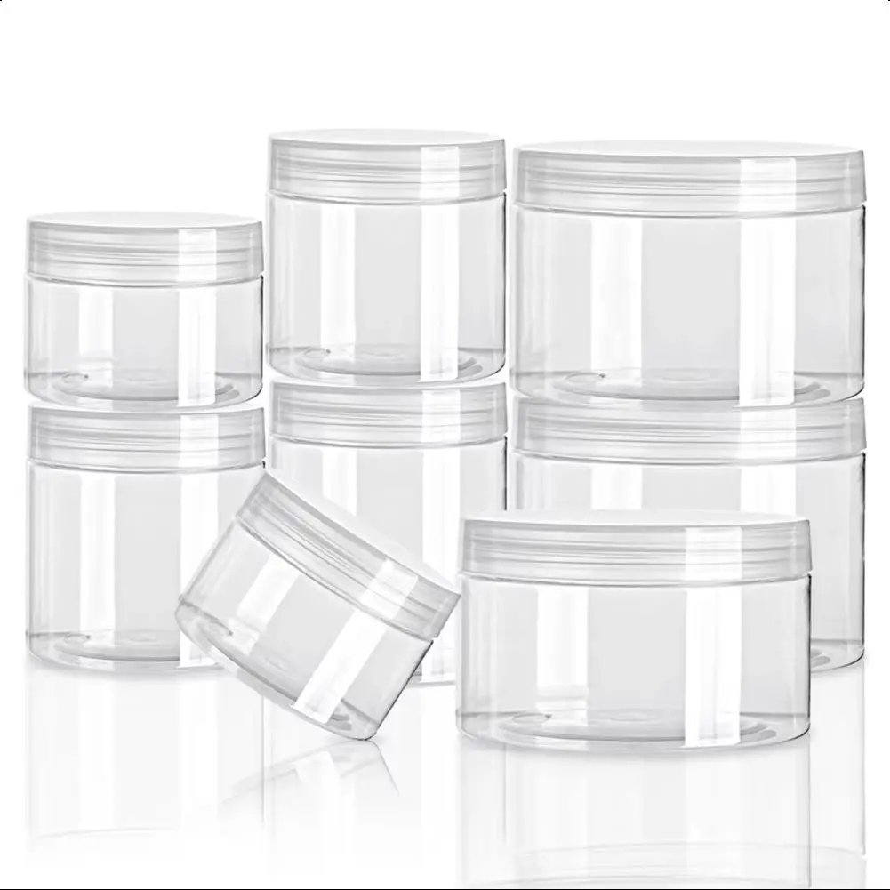 24pcs 150ML-30ML Storage Jars Empty With Cosmetic Jars Makeup Clear lid Plastic Screw-on Refillable Balm Container Travel Bottle