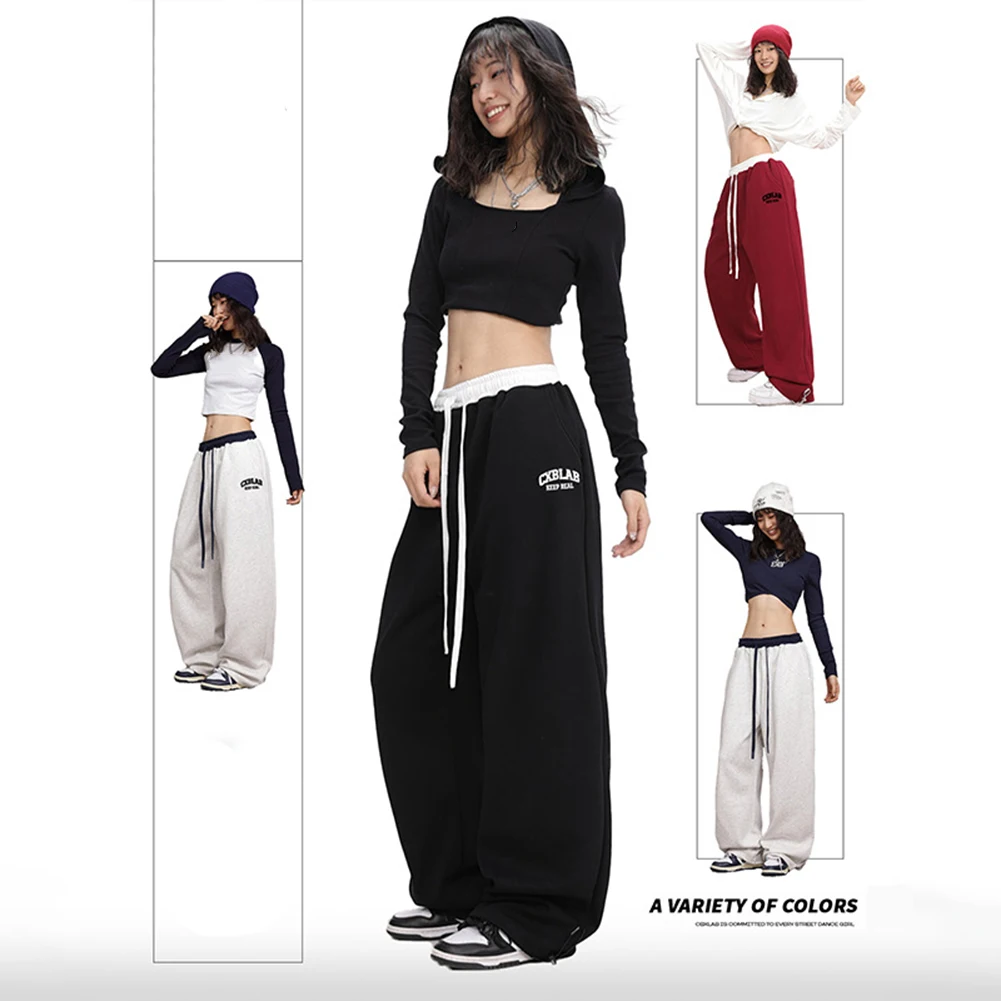 Casual Outing Elastic Waist Pants Contrast Color Pants Trendy Y2K Letter Pants Casual Trousers Female Sportswear