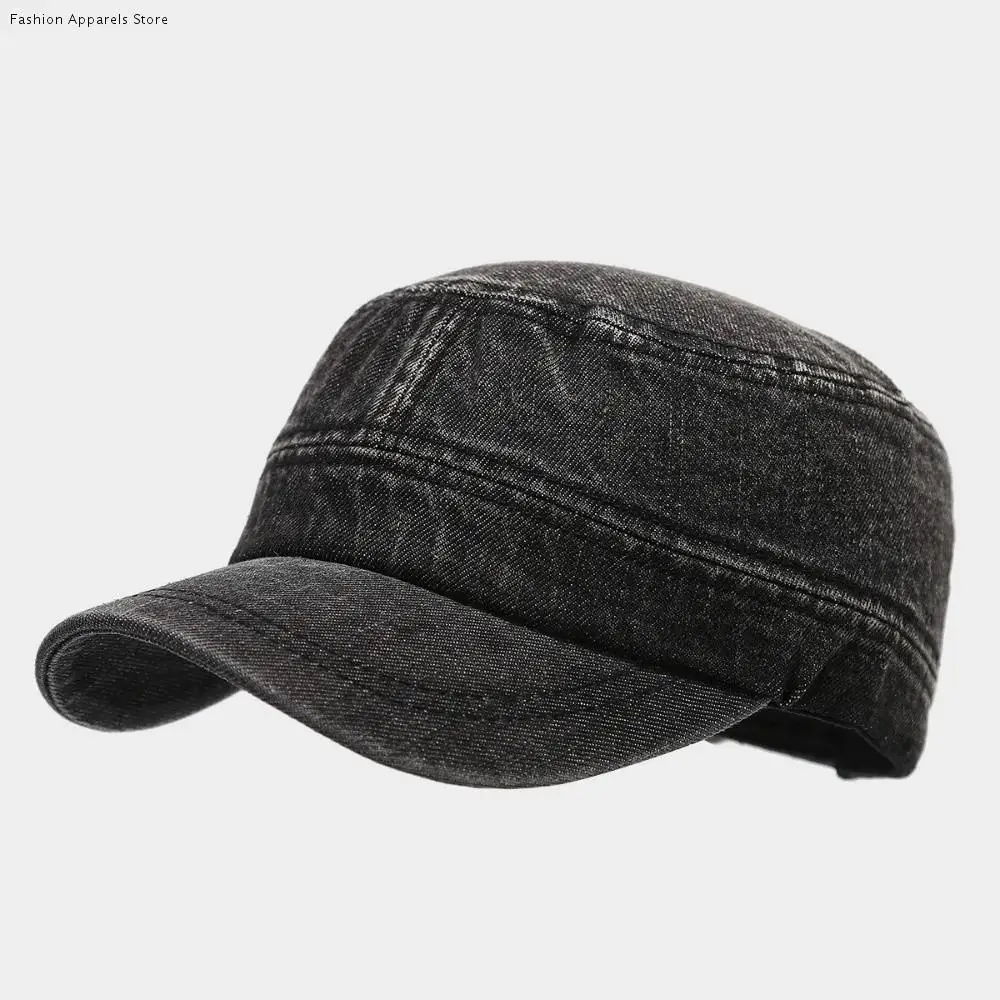

Casual Vintage Peaked Cap Flat Top Demin Baseball Hat Streetwear Visor Cadet Cap Unisex