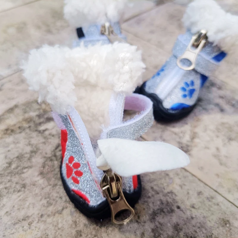 Paw Print Shoes For Small Large Dogs Winter Thicken Snow Pet Boots 4pcs/set French Bulldog Chihuahua 8 Size Cat Pugs Foot Wear view 3