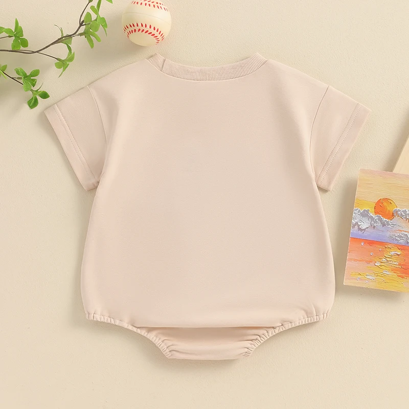 

Infant Boy Romper Stylish Crew Neck Short Sleeve Graphic Print Playsuit Baby Toddler Casual Summer Outfit Embroidered Baseball