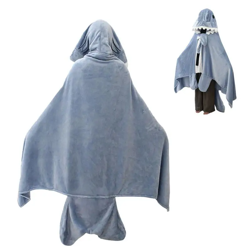 

Wearable Shark Blanket Wearable Hoodie Cozy Cape Costume Cartoon Animals Blue Shark Cosplay Hooded Cloak Oversized Sleeping