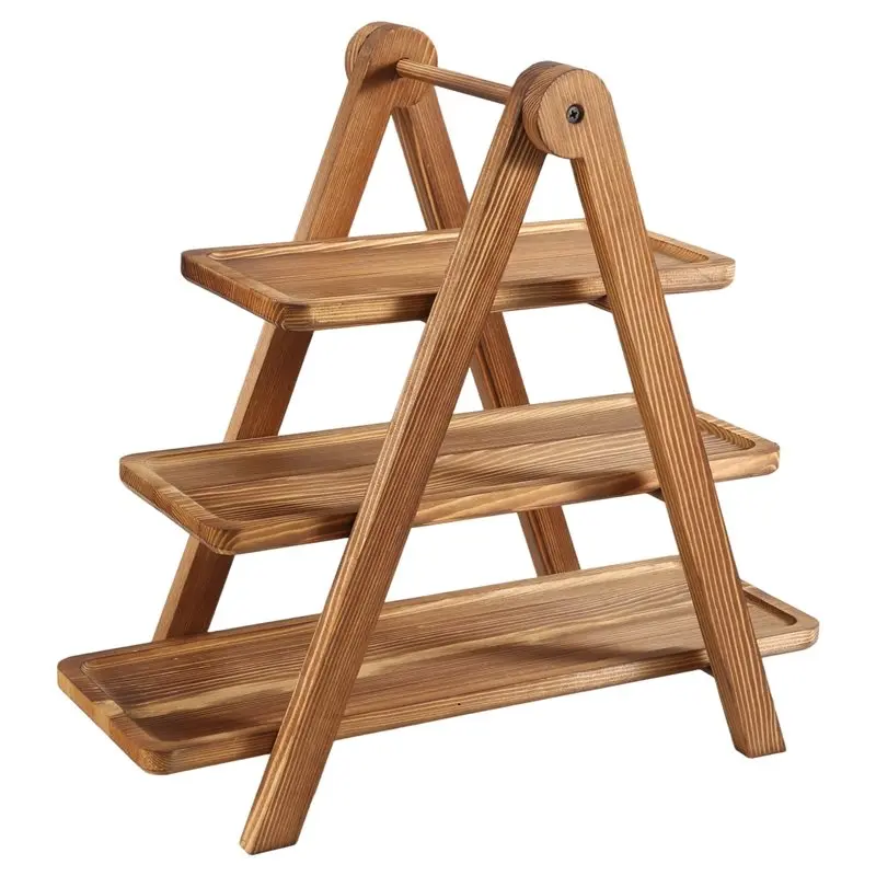 FLYY-3-stufige Servierplatten aus Holz, Cupcake-Ständer für Desserttisch-Präsentation, dreistufiger, abnehmbarer Holzständer – Detail 4