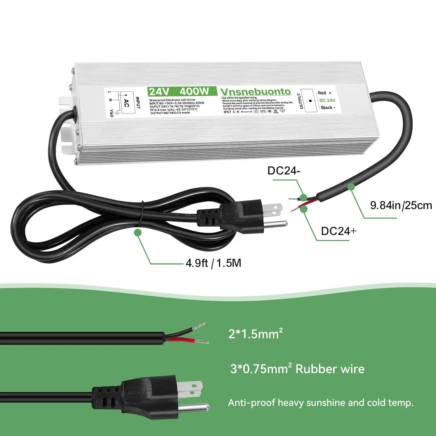 24 V แหล่งจ่ายไฟ400W, 90-130V AC ถึง24 V DC ตัวแปลง16.7A, ไดรเวอร์ LED กันน้ำ Ip67, หม้อแปลงแรงดันต่ำ24โวลต์