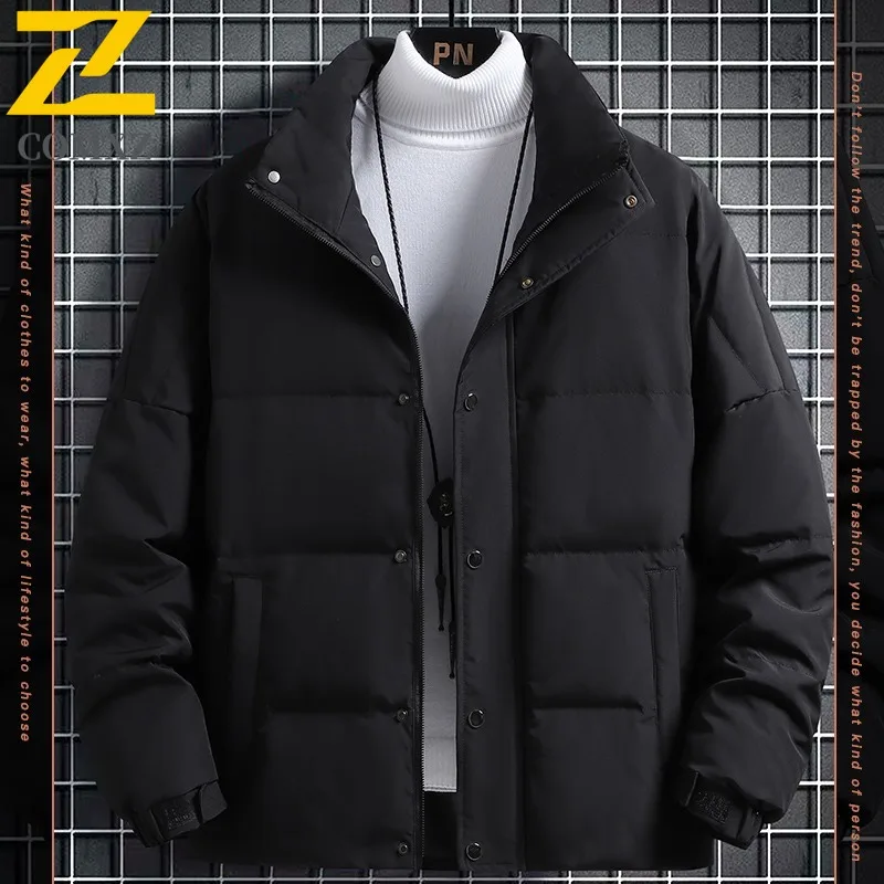 COMXZ 2025 Mens Winter Hooded Puffer Jacket Korean Style Casual Waterproof Windproof Solid Color Thickened outdoor sports Coat