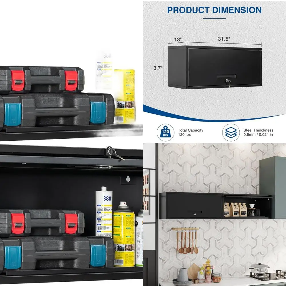 

Black Wall-Mounted Metal Storage Cabinet with Lock for Garage, Warehouse, and Home Office - Assembly Required