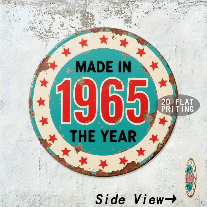 2D Flat 1pc Vintage Style 1950-1971 DIY Gallery Wall Kit, verschiedene runde Metallschilder mit Aufhängeset