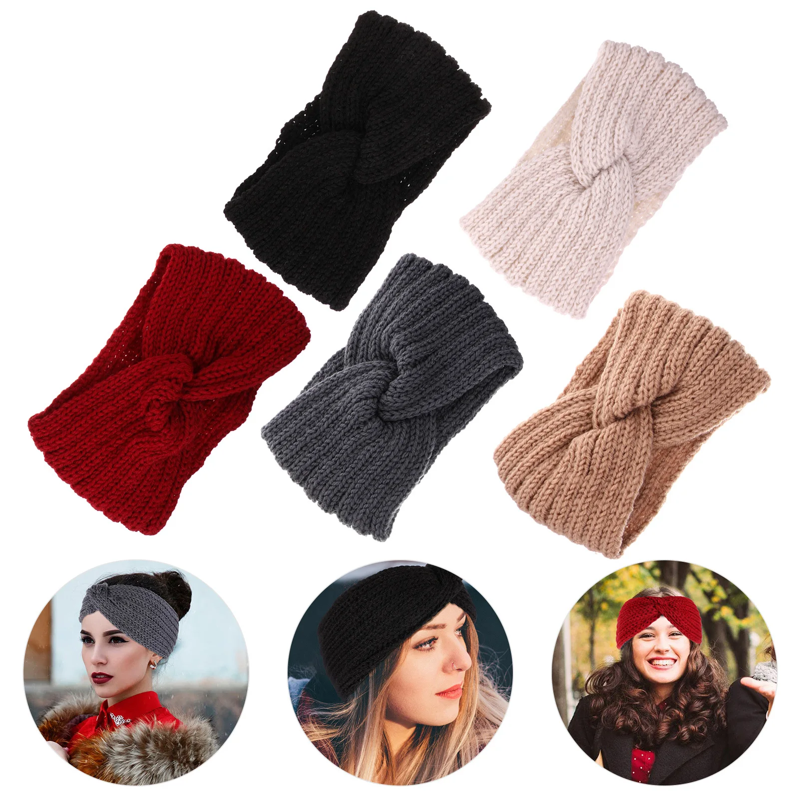 

5pcs Knitting Wool Headband Warm Crochet Ear Warmer For Women Winter Knitted Wrap Suitable Daily Wear Ceremonies Parties