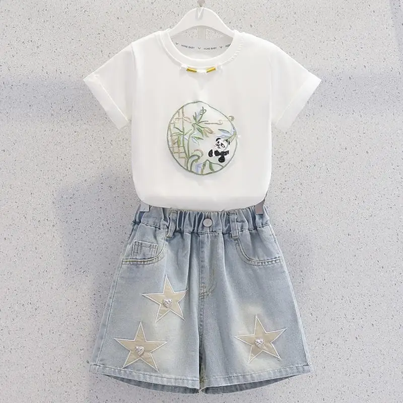 Chinese Style Kids' Summer Collection 2026 New Chinese Design Denim Shorts for Girls Lightweight Breathable