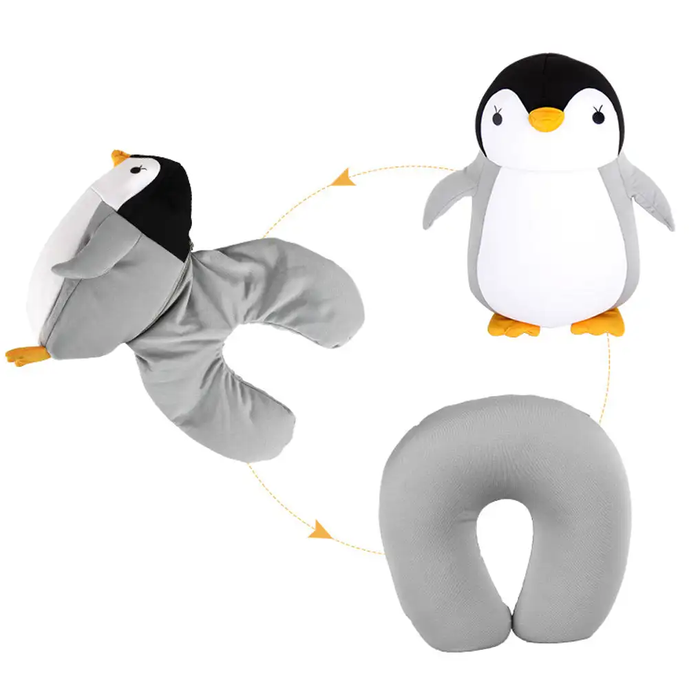 2 in 1 Deformable U-shape Travel Pillows Adult/Kids Kawaii Penguins Cat Animal Shape Baby Traveling Cushion Plush Neck Pillow