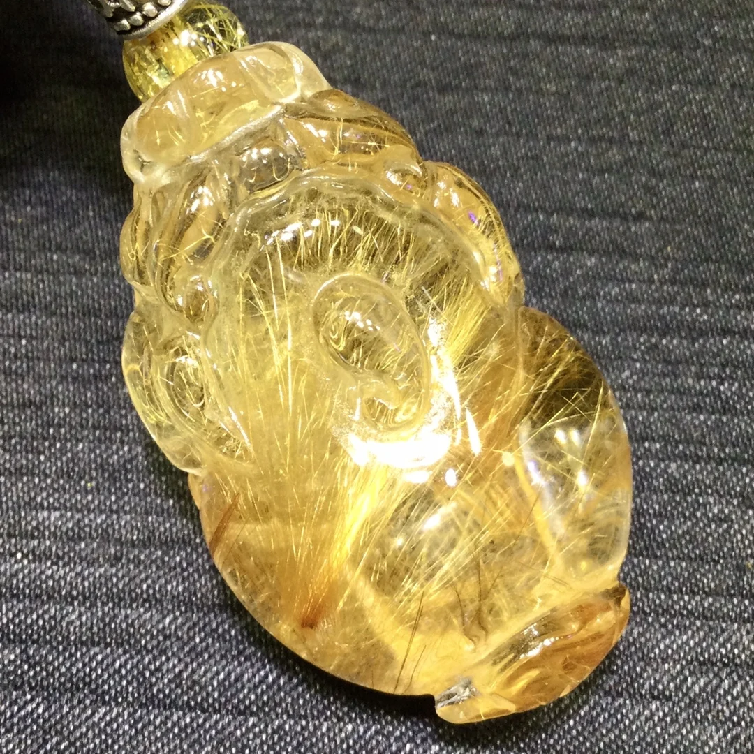 Natural Gold Rutilated Quartz Pendant turtle Gragon Rutilated Jewelry 41*25*19.5mm Men Women Brazil AAAAAAA