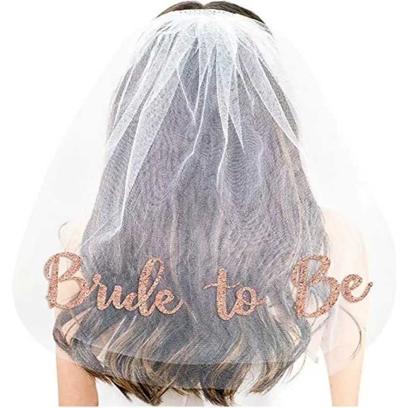 PESENAR Rose Gold Print Bride to be Veil for Bachelorette Party Supplies Bridal Shower Wedding Decorations