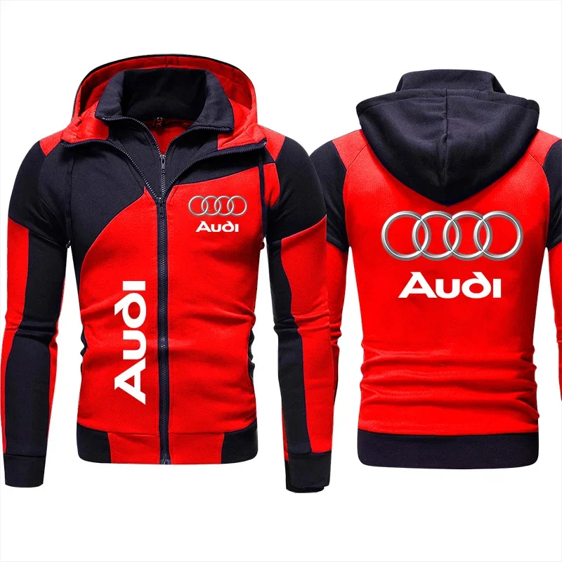 Men's Audi Logo Hoodie Jackets Fleece Hooded Sweatshirt Pullover Casual Harajuku Streetwear Cardigan Zipper Hoody Audi Clothing