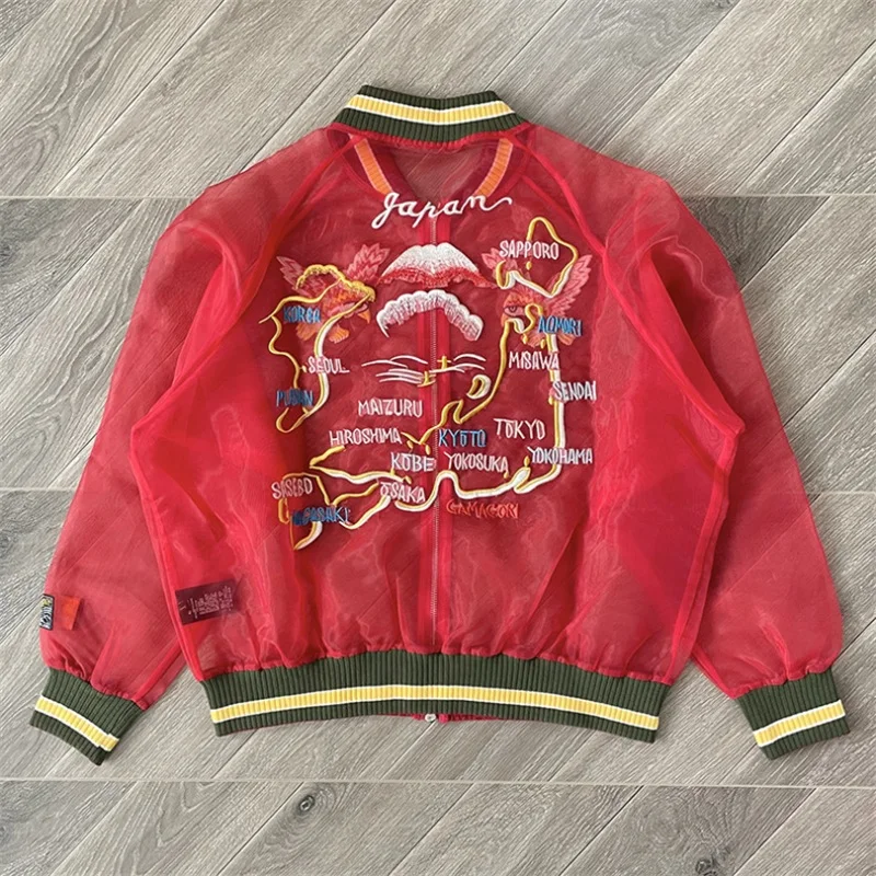 25ss Red Kapital Jacket Men Women Top Quality Translucent Silk Skull Embroidery Oversized Jackets