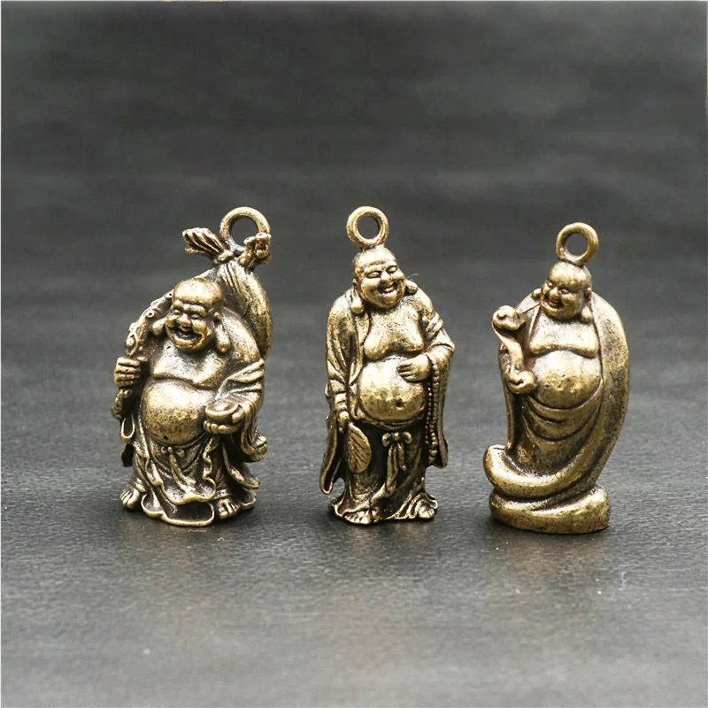 Brass 18 Arhat Buddha Decorative Figures Retro Solid KeyChain Pendant Living Room Decoration Accessoires Miniatures Lucky Buddha