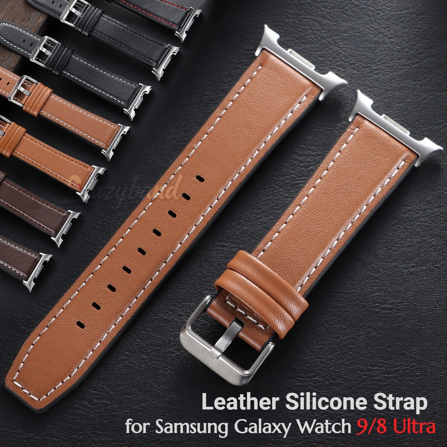 Vintage Leather Silicone Straps for Samsung Galaxy Watch 9/8 Classic 44mm 40mm No Gaps Strap for Watch Ultra Band Brown Bracelet