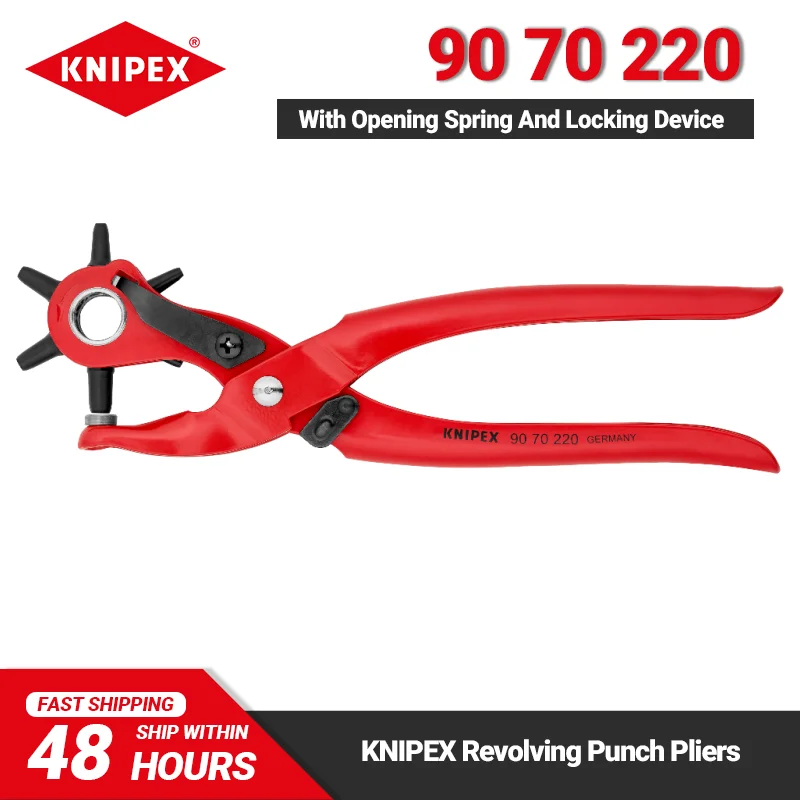 KNIPEX Tools 90 70 220 Revolving Punch Pliers 8.6-inch Six Interchangeable Tools for Punching Holes into Leather Textile