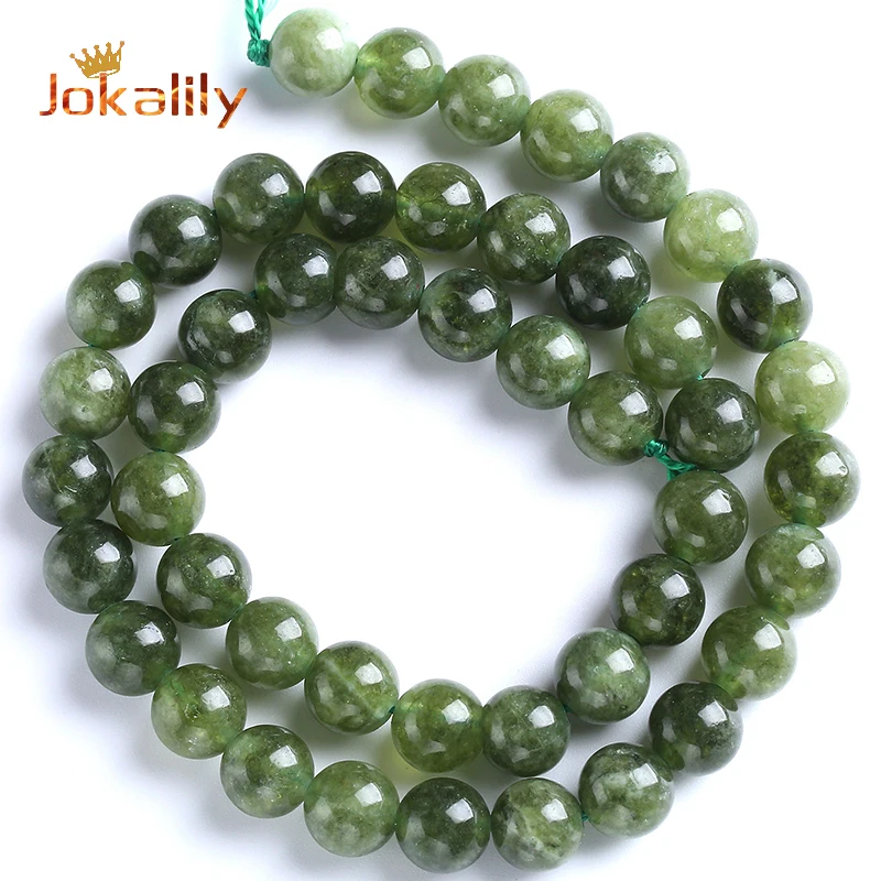 Natural Canada Jades Beads for Jewelry Making Dark Green Stone Round Loose Beads Fit DIY Bracelet Necklace Handmade 15\