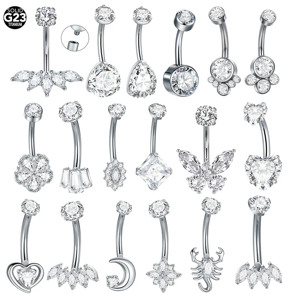 1pc Titanium Butterfly Zircon Belly Piercings Jewelry 14G Internally Threaded Belly Button Ring Piercing Ombligo for Women