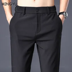 Mingyu Marke Frühling Sommer Stretch Hosen Männer Dünne Elastische Taille Business Gerade Klassische Feste Farbe Schwarz Casual Hosen Männlich