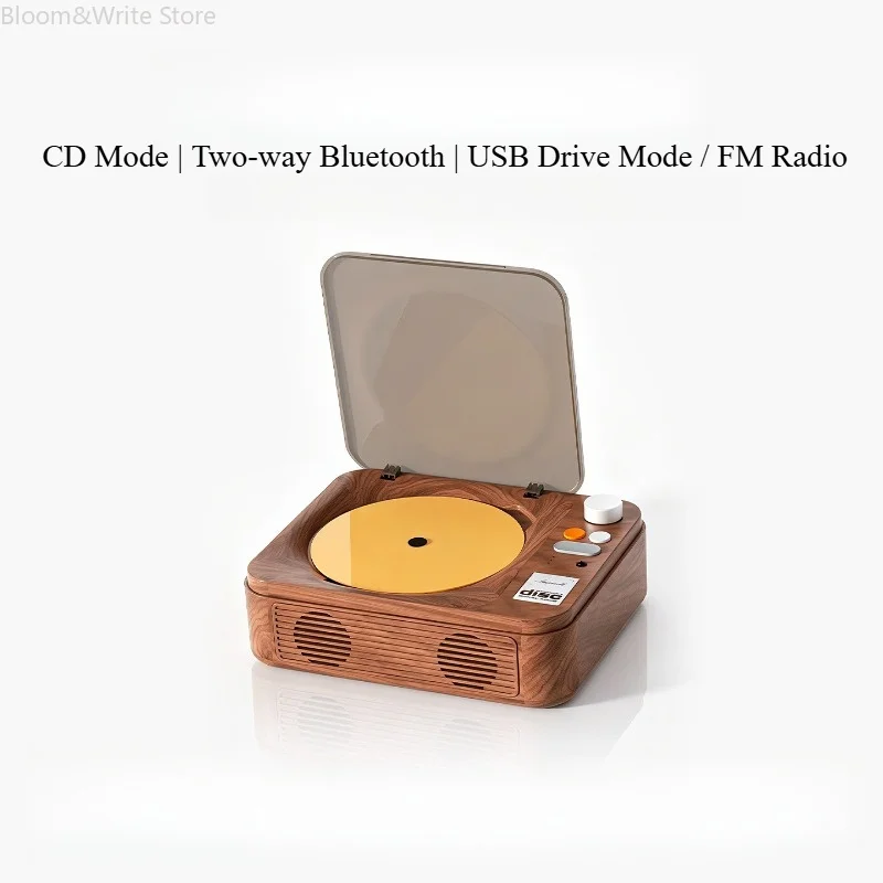 Vintage Multi-Functional CD Player High Fidelity Sound Dual-Way Bluetooth Speaker, Album Disc Player Ideal Gift for Music Lovers