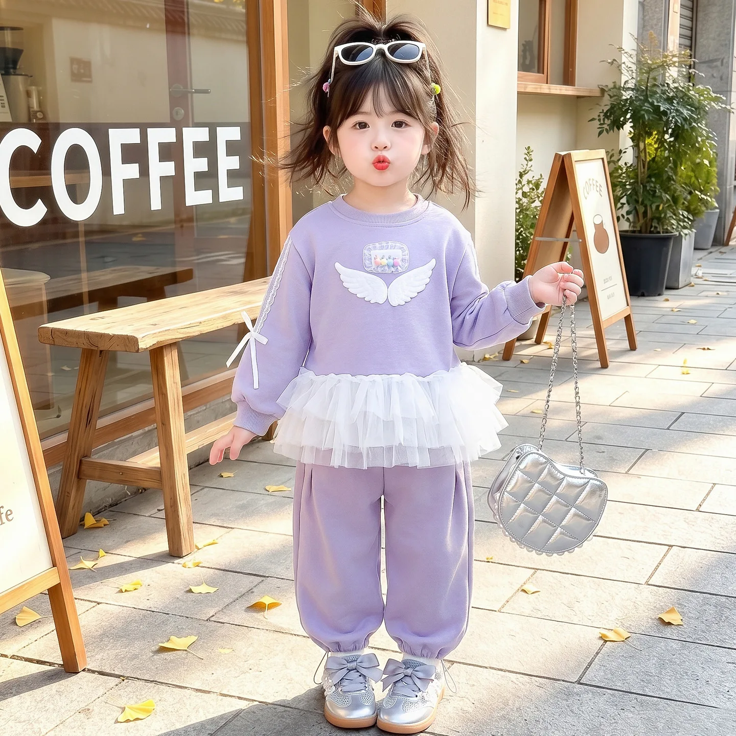 Children's Casual Set Spring and Autumn 2026 New Edition Baby Wings Hoodie Autumn Children's Giant Look Two Piece Set