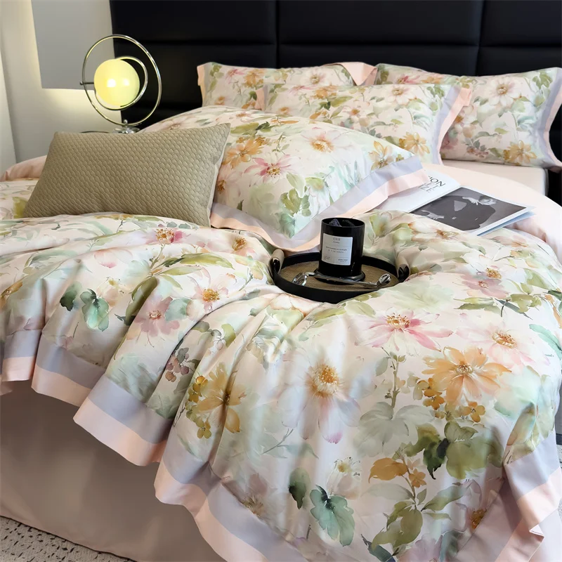 Premium 1000TC Egyptian Cotton Vintage Flowers Digital Printing Luxury Bedding Set Duvet Cover Flat/Fitted Bed Sheet Pillowcases