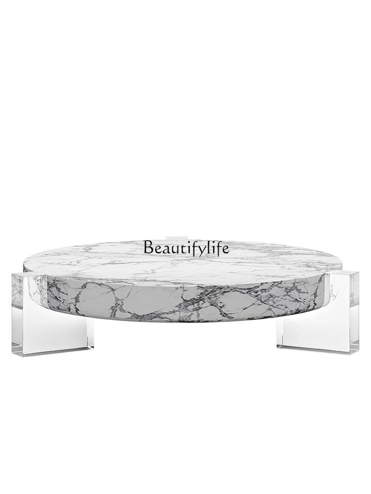 

Italian Minimalist Natural Marble Tea Table round Solid Acrylic Tea Table