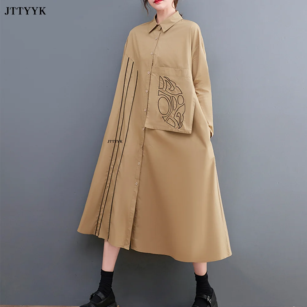 

Vintage Print Dresses For Women New Long Sleeve Loose Casual Shirt Dress Fashion Elegant Clothing Spring Autumn 2024 Large Size