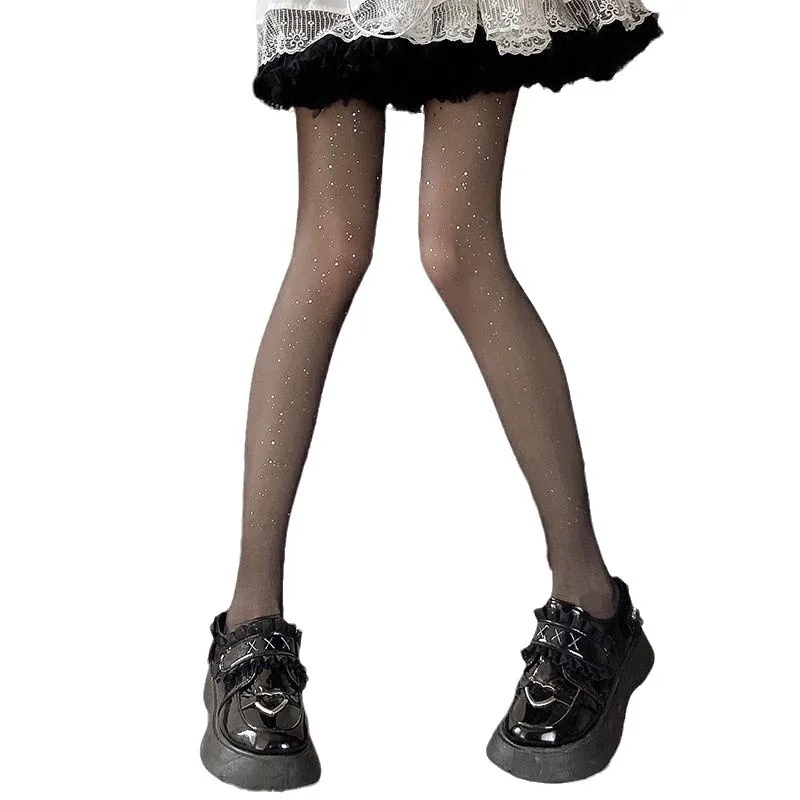 얇고 반짝이는 시스루 귀여운 타이즈 실크 레그 롱 여성용 초투명 반짝이 팬티스타킹 스팽글 귀여운 스타킹